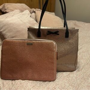 Kate Spade Glittery Rose Gold and Silver Laptop Bag Set
